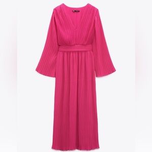 Brand new with tags! Zara Fuchsia pleated midi dress, size XS